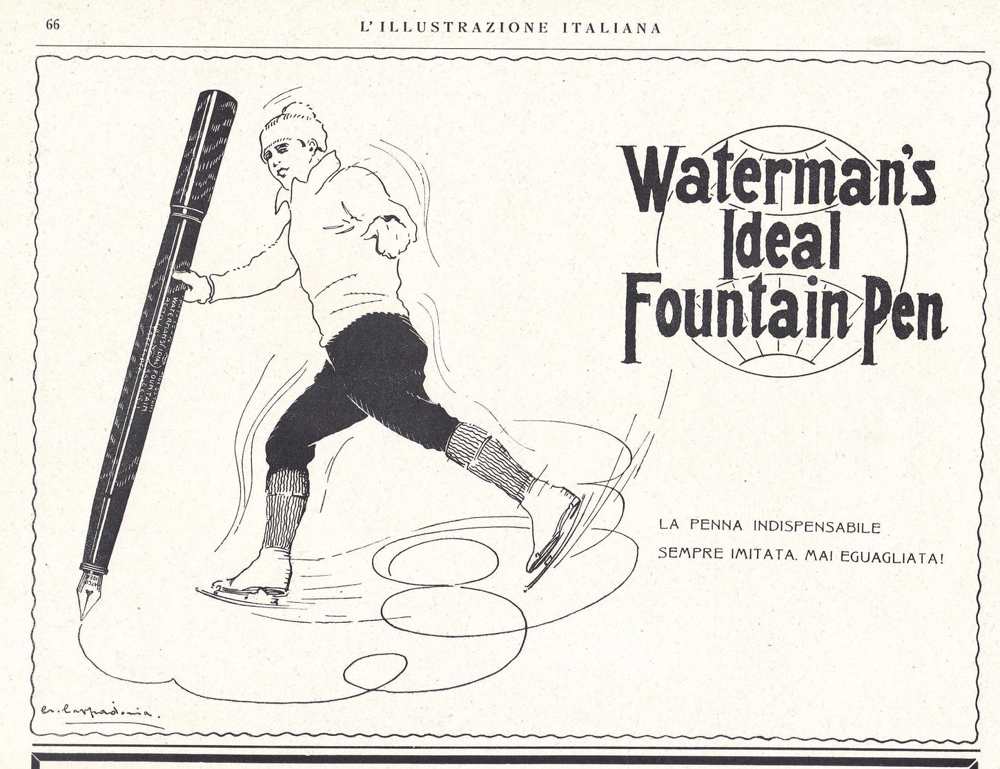 9. WATERMAN - modello x - L'Illustrazione Italiana - Anno XLVIII. N.3 - 1921-01-16 - pag.66 -Pattinaggio.jpg