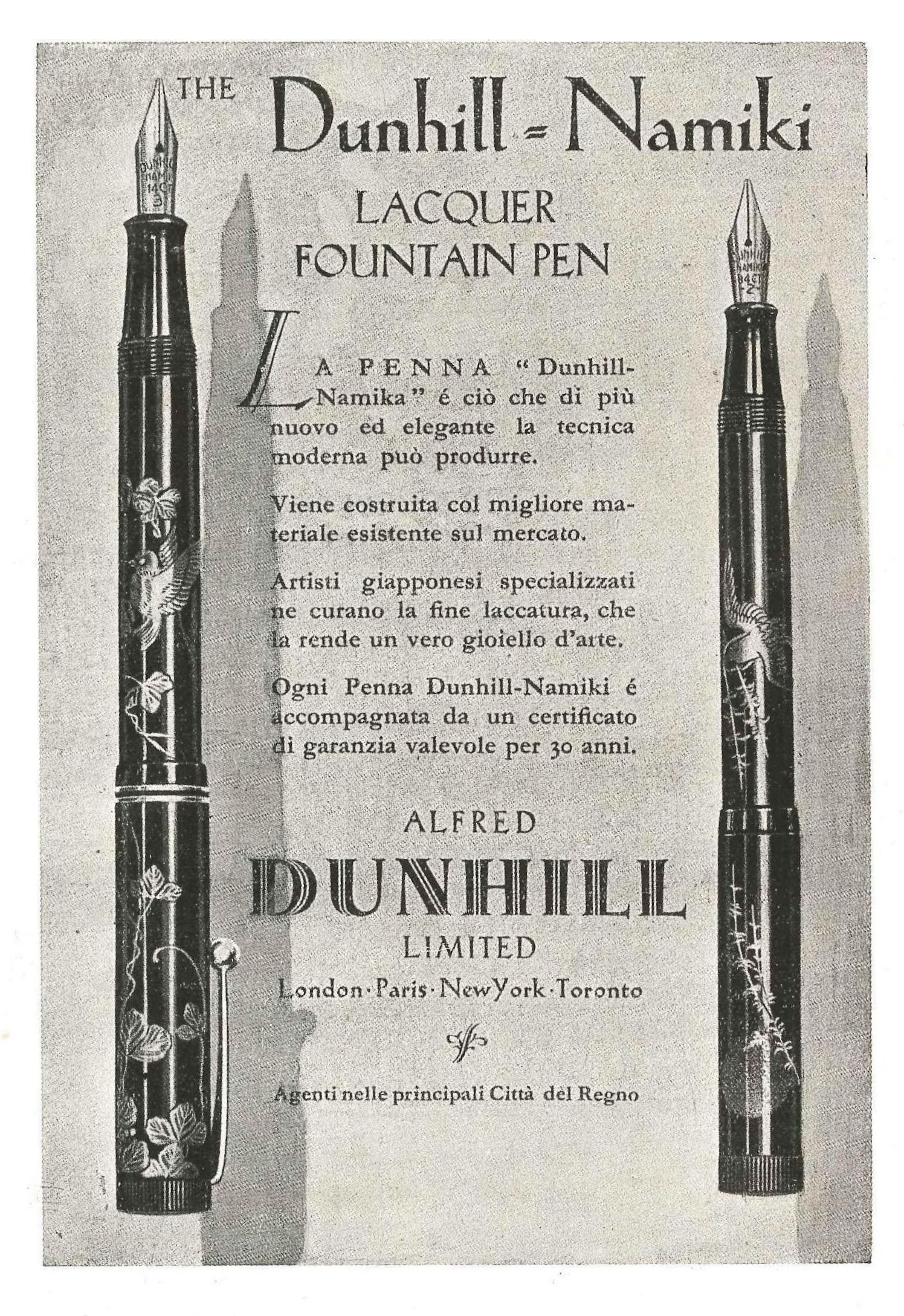 PILOT - Dunhill-Namiki 2 laquer maki-e flat-top fountain pens - 1932-03-13. L'Illustrazione Italiana - Anno LIX - N.11, pag.330..jpg