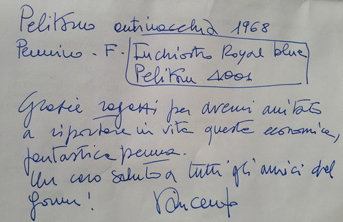 20181010_145641.jpg (3.34 MiB) Visto 2546 volte Pelikano 1968, "prova" di scrittura.