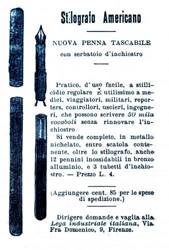 1898-01-01. STILOGRAFO. Scena Illustrata, Anno XXXIV n.1, pag. quarta di copertina.