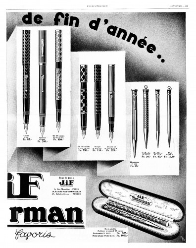 WATERMAN - 52, 0854, 552 half X, 542 halfV L, 42 halfV, 1152 halfV F; JiF pencils. 1928.11.24 L'Illustration, pag. DESTRA.jpg