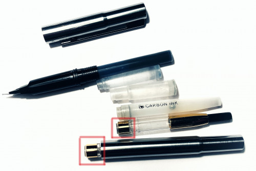 22011001.jpg (680.4 KiB) Visto 1397 volte Sailor montata poi, a scendere, ColorCart, DuoCart, Platinum cart, Platinum converter libero ed inserito nel fusto.