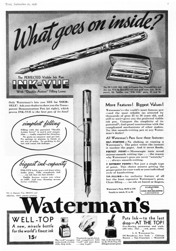 16. WATERMAN - 1936.09.21 - De Luxe Ink-Vue and Well-Top inkwell - TIME magazine, pag.1.jpg