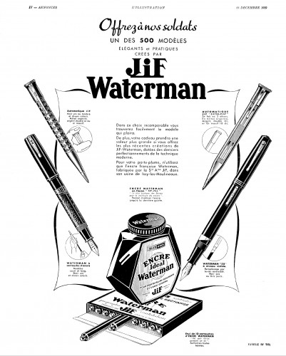 45. WATERMAN - 1939.12.23 - #511, Ink cartridge court, Flacon Tip-Fill, Jif pencils. L'Illustration, pag.IV.jpg