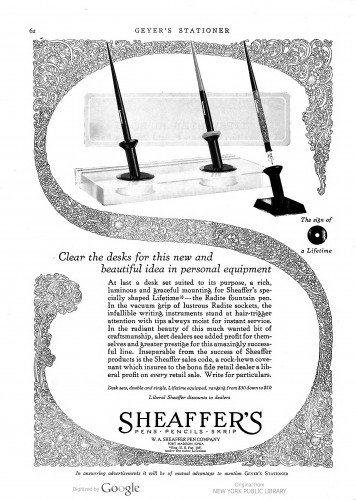 2. Sheaffer's Desk Set, October 1925, Geyer's Stationer.jpg