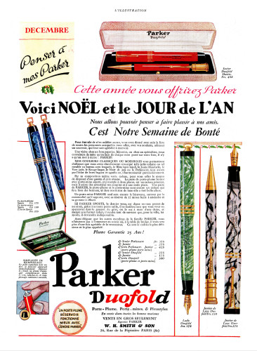 44. PARKER – 1930.12. Parker Duofold different flat top and streamlined models in set – L’ILLUSTRATION – Vol.204, No. 44.jpg