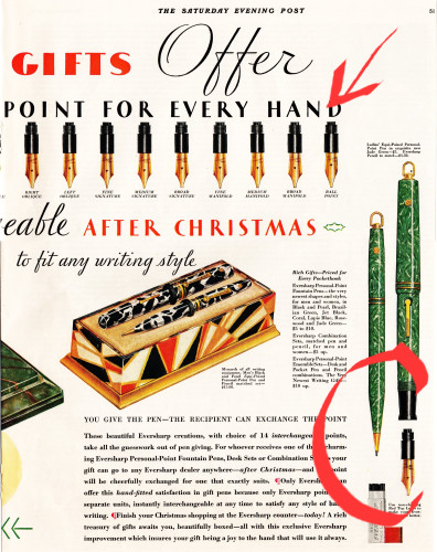 2. EVERSHARP - 1930.12.20 - Desk sets, Equi-Poised pens and pencils - The Saturday Evening Post, p.51 RIGHT.jpg