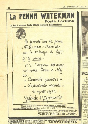 2. WATERMAN -D'Annunzio - 1923-12-02 - LA DOMENICA DEL CORRIERE - Anno XXV N.48, pag.14.jpg