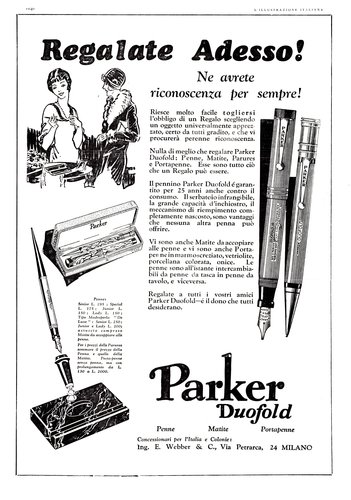 PARKER - Duofold tipo Madreperla De Luxe set - 1929-12-22. L'Illustrazione Italiana - Anno LVI - N.51 - pag.1040