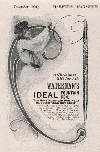 WATERMAN - 2x gold filled - 1904-12. Harper's Magazine Christmas, n.655, pag.35