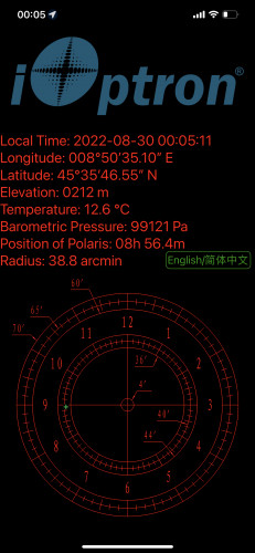 La stellina verde a ore 9 indica la posizione della Polare rispetto al crocicchio
