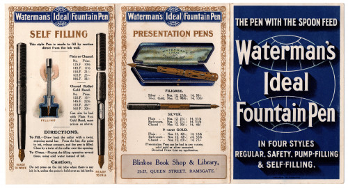 24. WATERMAN - circa 1910 - Eyedropper, Safety, Pump filler, Sleeve filler - UK Leaflet. FRONT.jpg